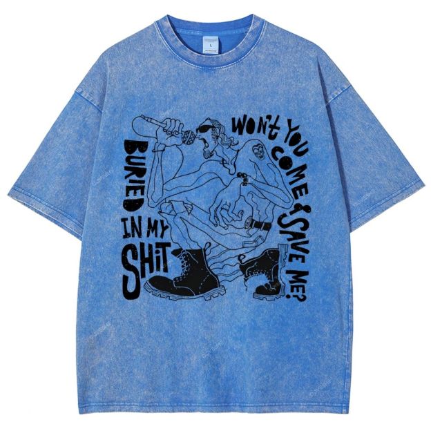 Unisex Character Sketch Printed Washed Tee
