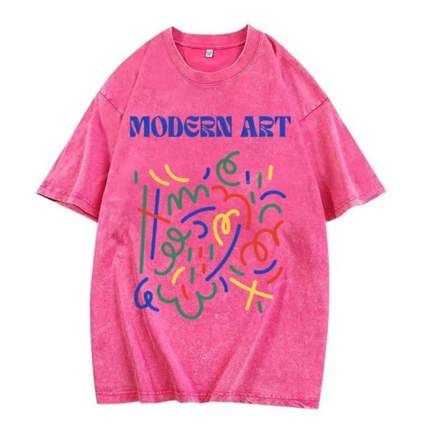 Unisex Blue Modern Art Printed Washed Tee