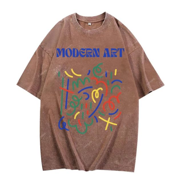 Unisex Blue Modern Art Printed Washed Tee