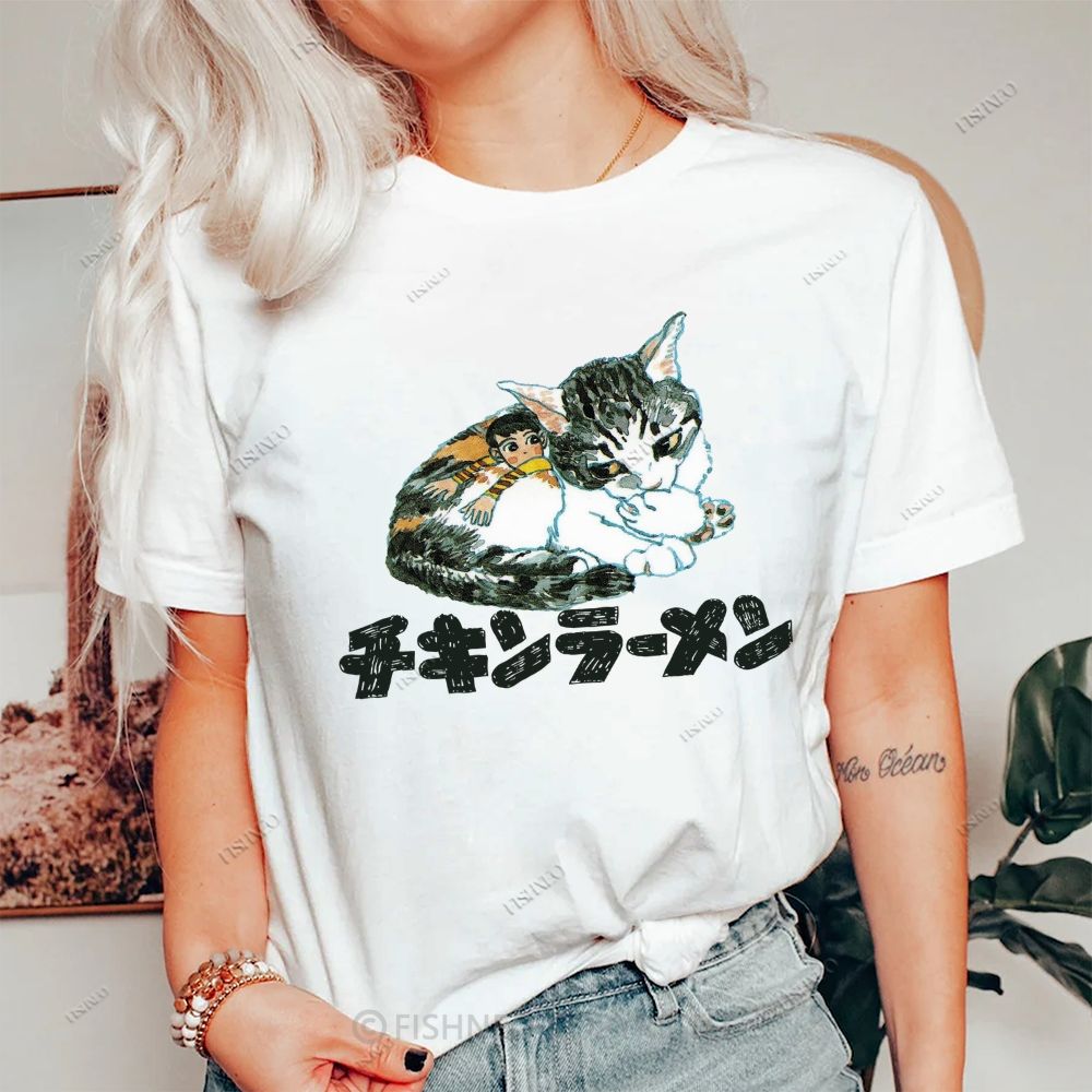 Japanese Cat Cotton Casual T-Shirt
