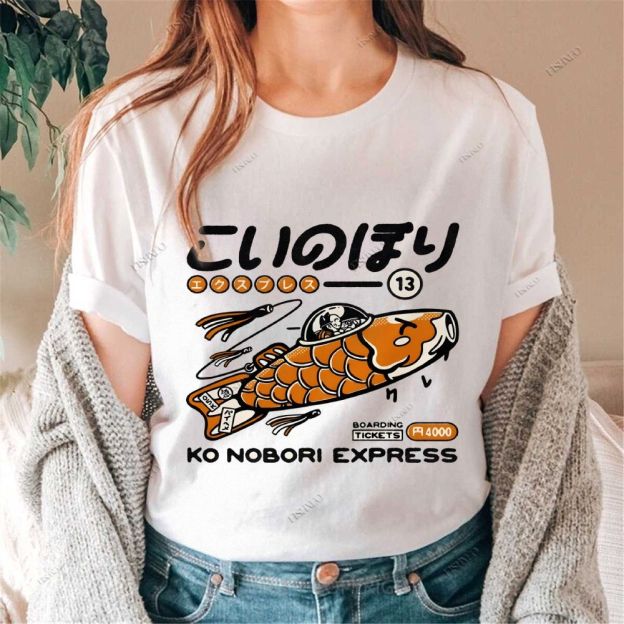 Japanese Fish Spaceship Cotton Casual T-Shirt