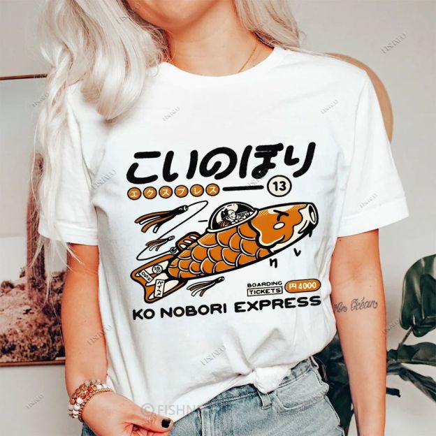 Japanese Fish Spaceship Cotton Casual T-Shirt