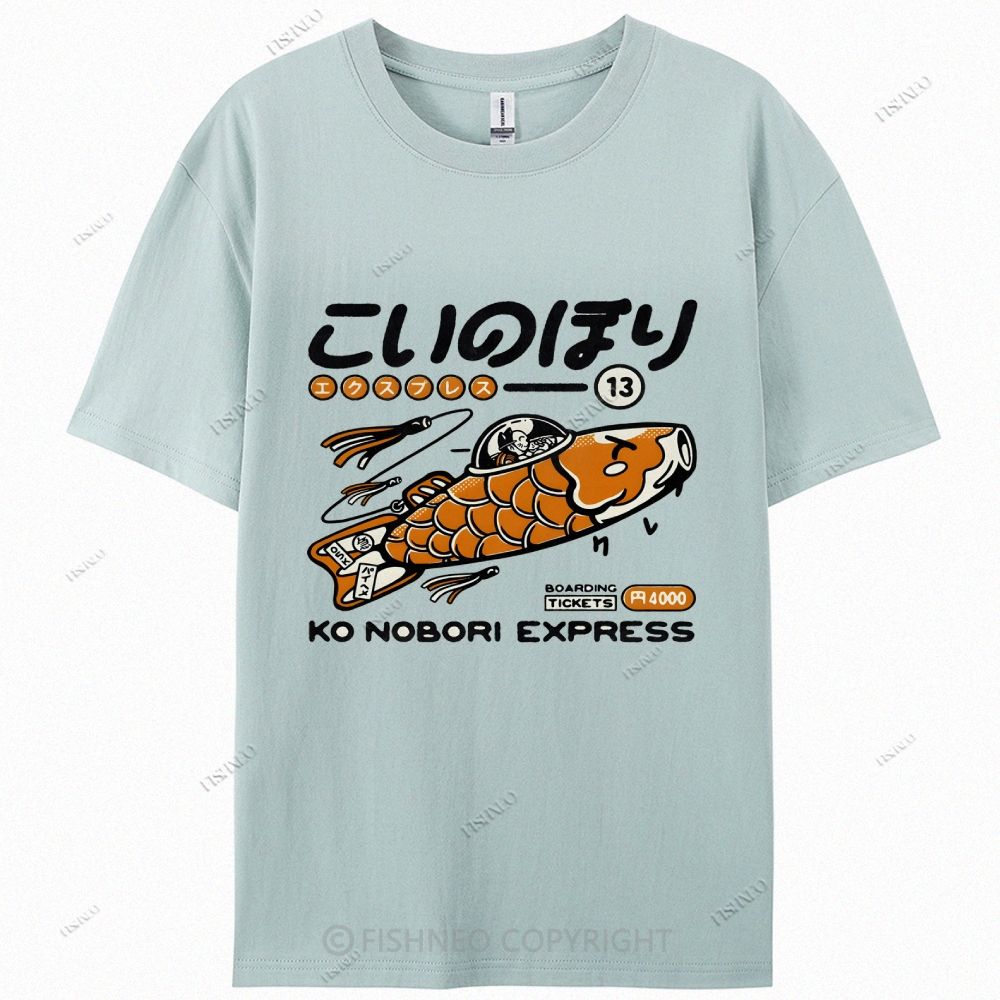 Japanese Fish Spaceship Cotton Casual T-Shirt