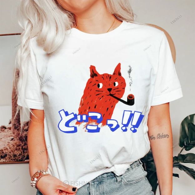 Japanese Cat Cotton Casual T-Shirt