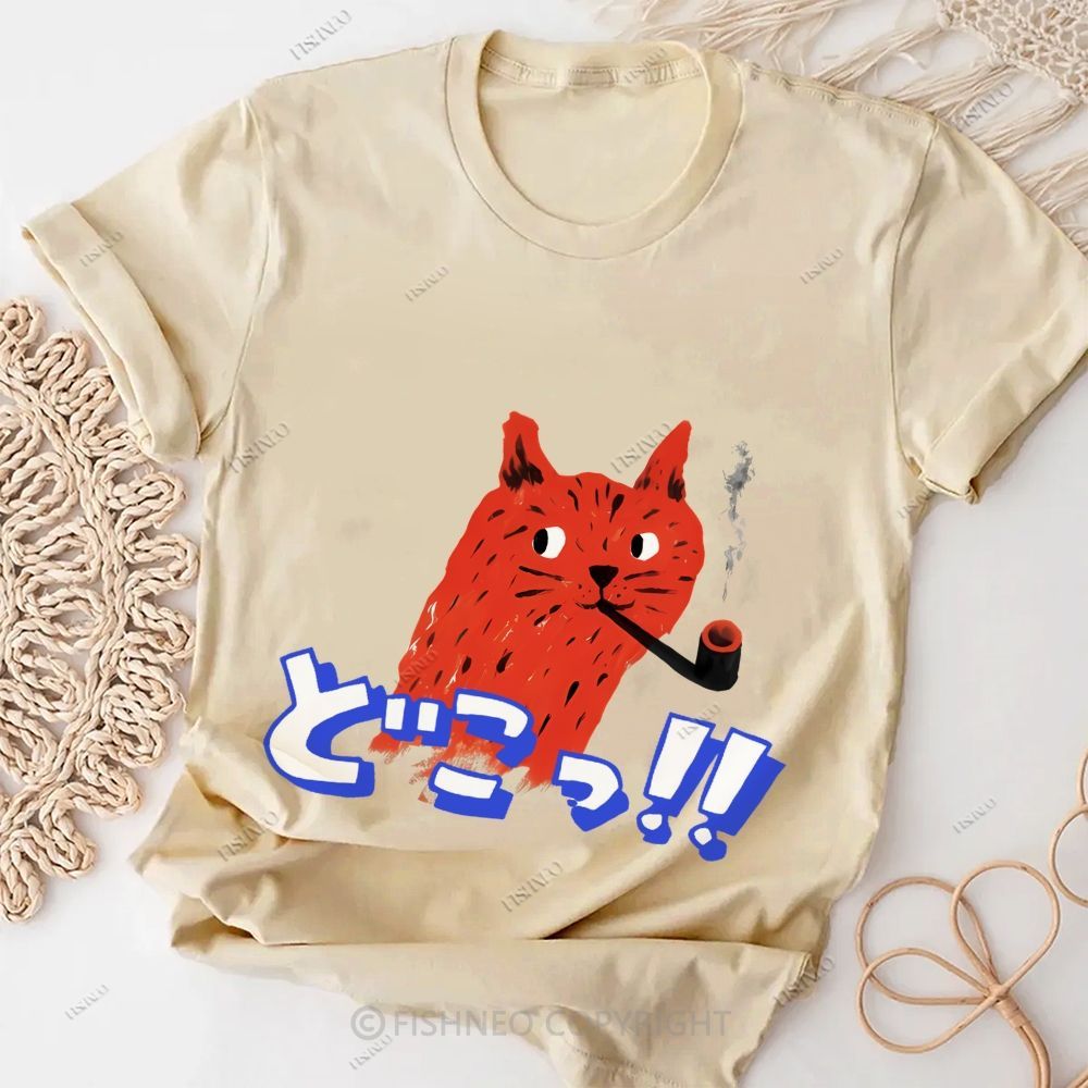 Japanese Cat Cotton Casual T-Shirt