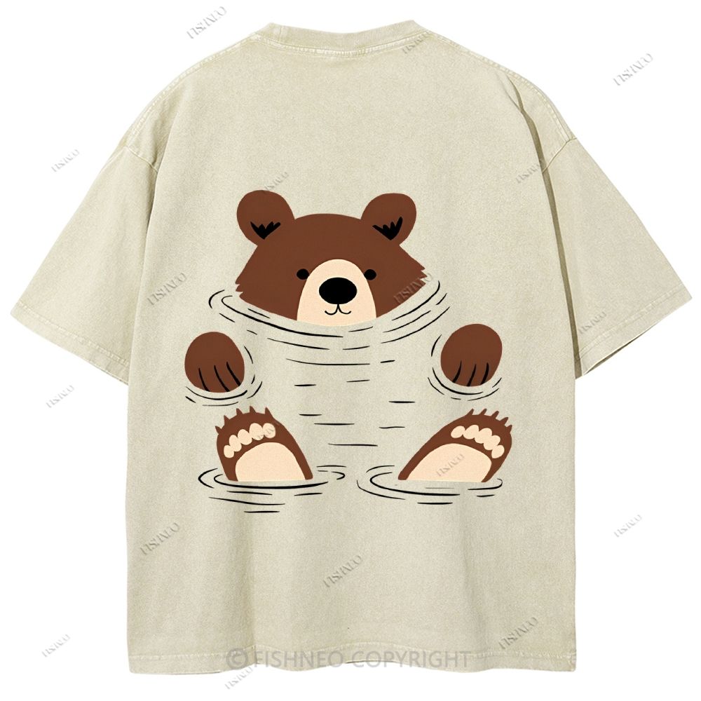 Unisex Japanese Bear Printed Design Back Washed Tee