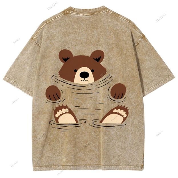 Unisex Japanese Bear Printed Design Back Washed Tee