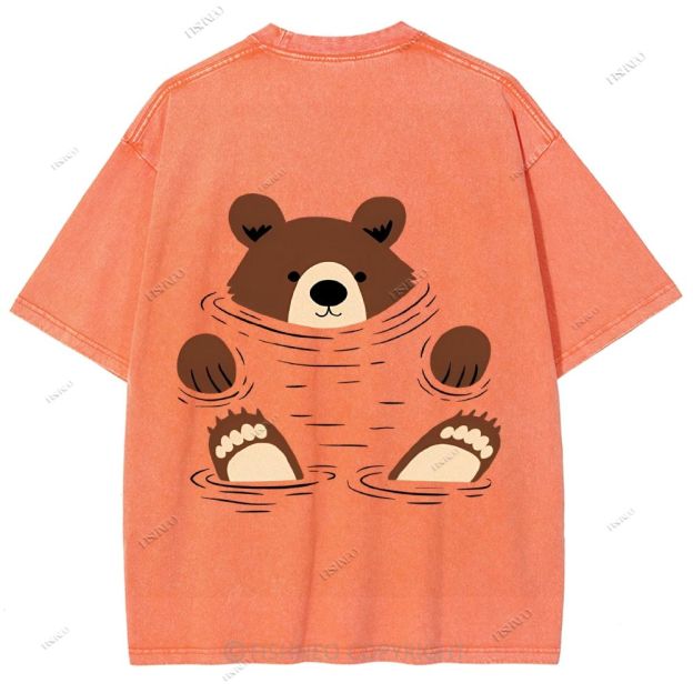 Unisex Japanese Bear Printed Design Back Washed Tee