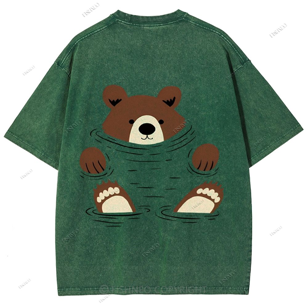 Unisex Japanese Bear Printed Design Back Washed Tee