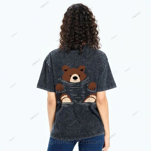 Unisex Japanese Bear Printed Design Back Washed Tee
