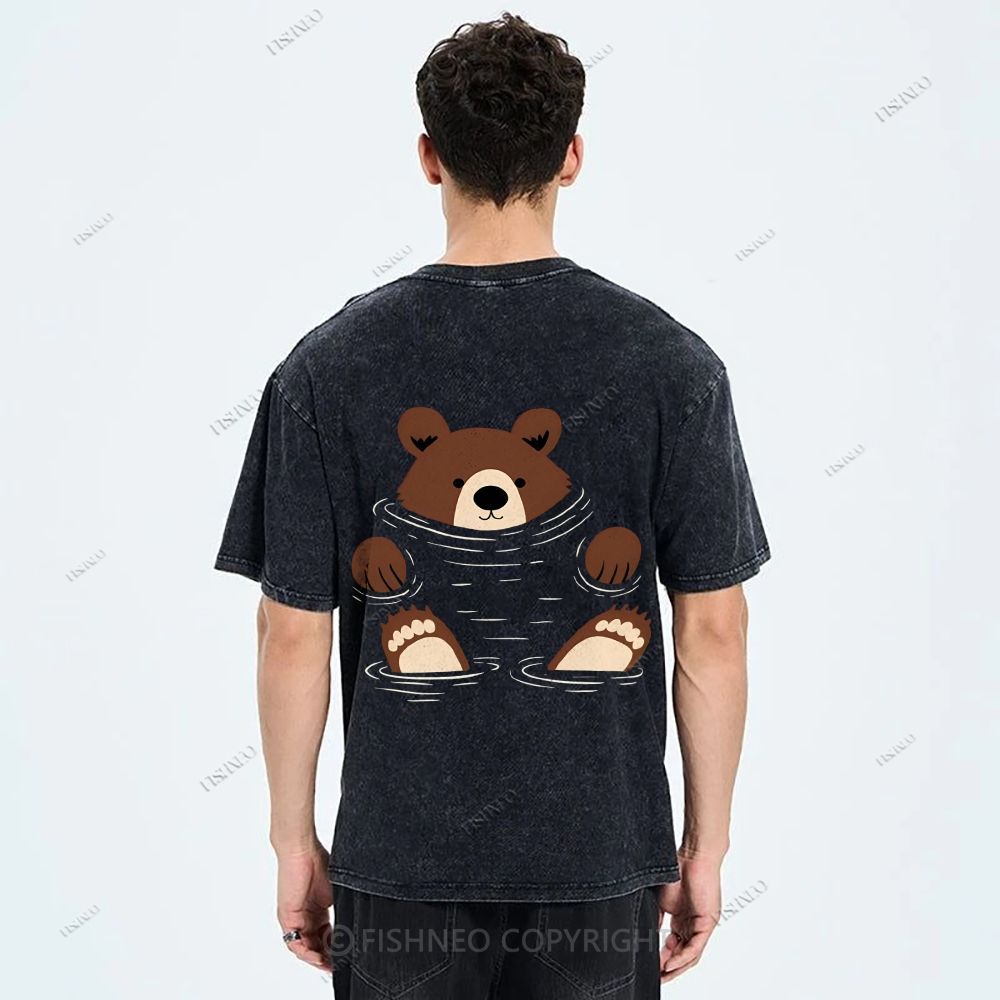 Unisex Japanese Bear Printed Design Back Washed Tee