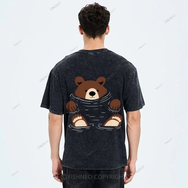 Unisex Japanese Bear Printed Design Back Washed Tee