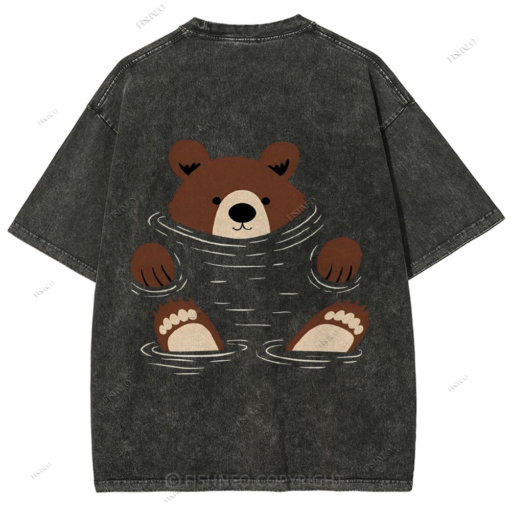 Unisex Japanese Bear Printed Design Back Washed Tee