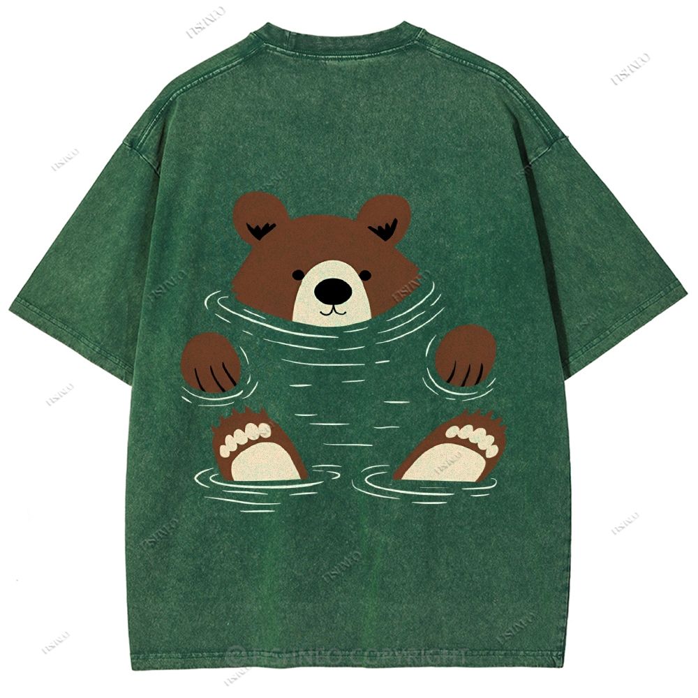 Unisex Japanese Bear Printed Design Back Washed Tee