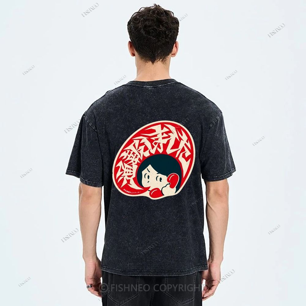 Unisex Japanese Graffiti Printed Design Back Washed Tee