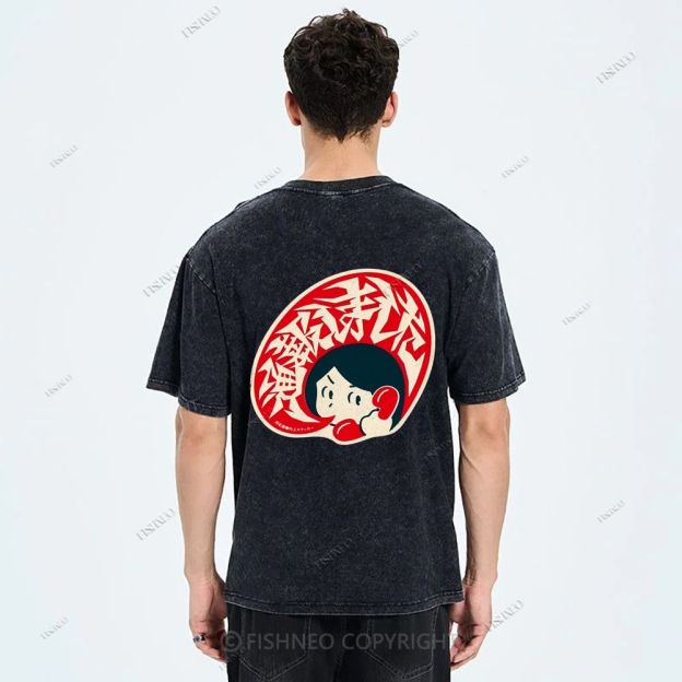 Unisex Japanese Graffiti Printed Design Back Washed Tee
