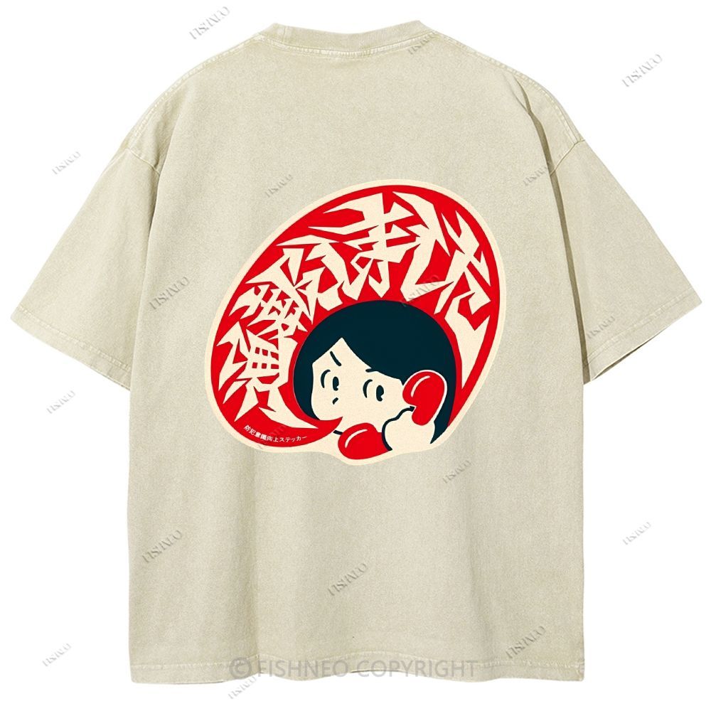 Unisex Japanese Graffiti Printed Design Back Washed Tee