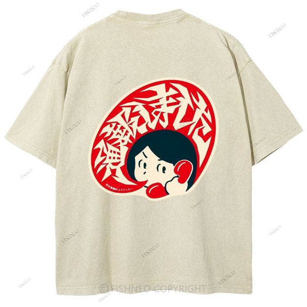 Unisex Japanese Graffiti Printed Design Back Washed Tee