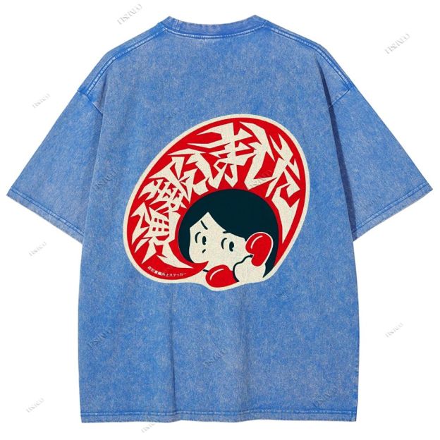 Unisex Japanese Graffiti Printed Design Back Washed Tee