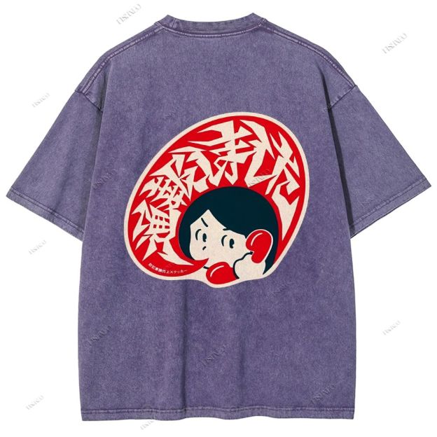 Unisex Japanese Graffiti Printed Design Back Washed Tee