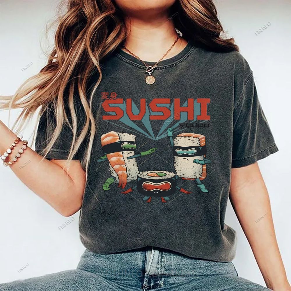Unisex Sushi Printed Washed Tee
