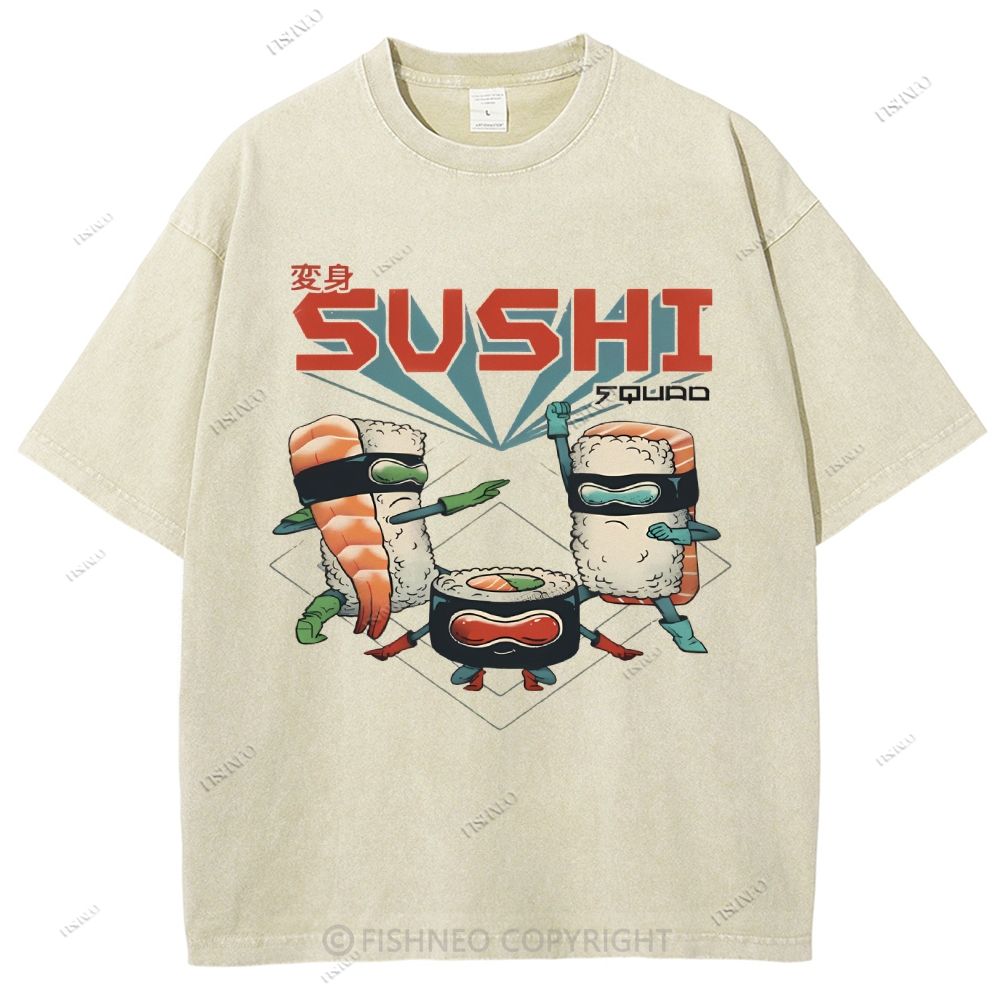 Unisex Sushi Printed Washed Tee
