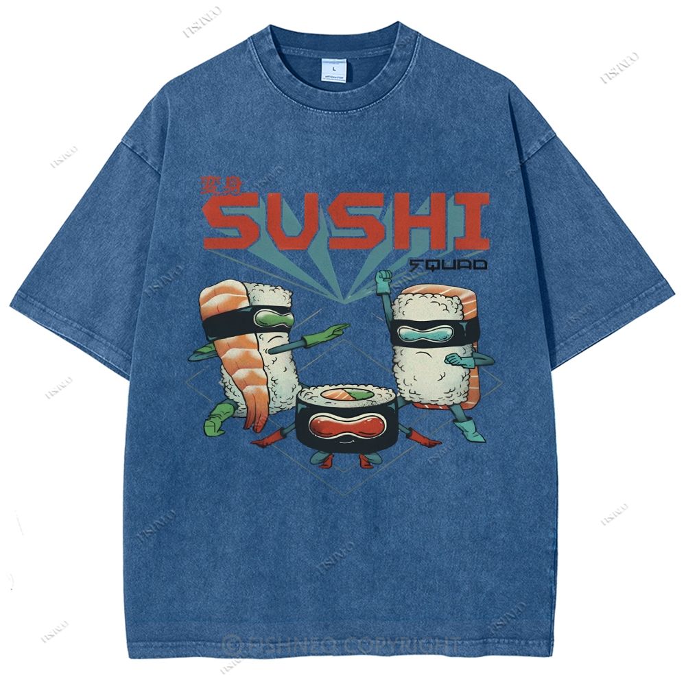 Unisex Sushi Printed Washed Tee