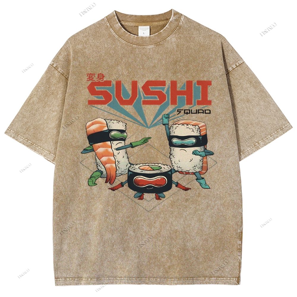 Unisex Sushi Printed Washed Tee
