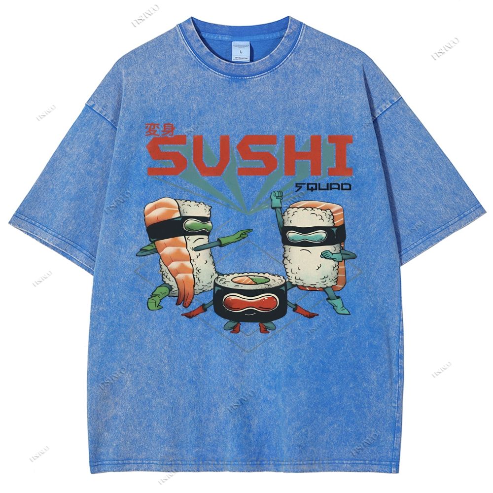 Unisex Sushi Printed Washed Tee
