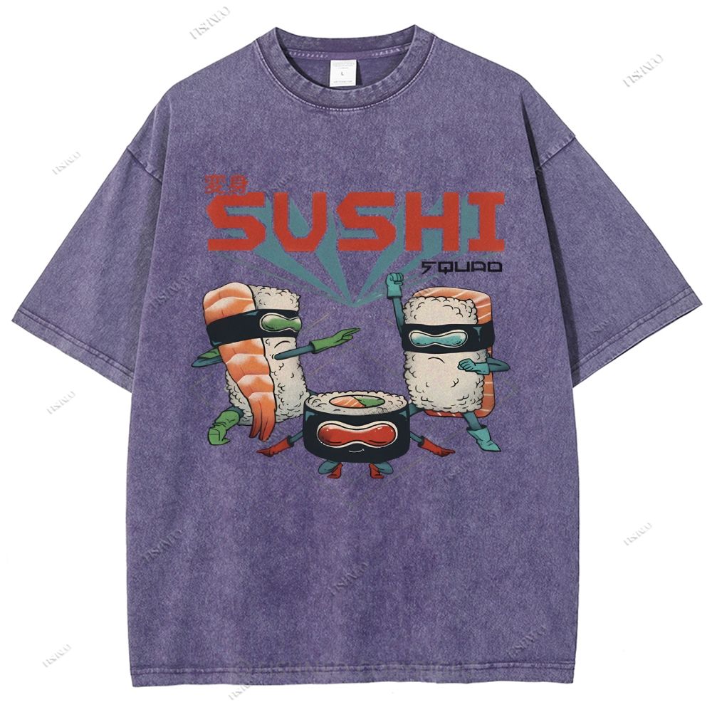 Unisex Sushi Printed Washed Tee