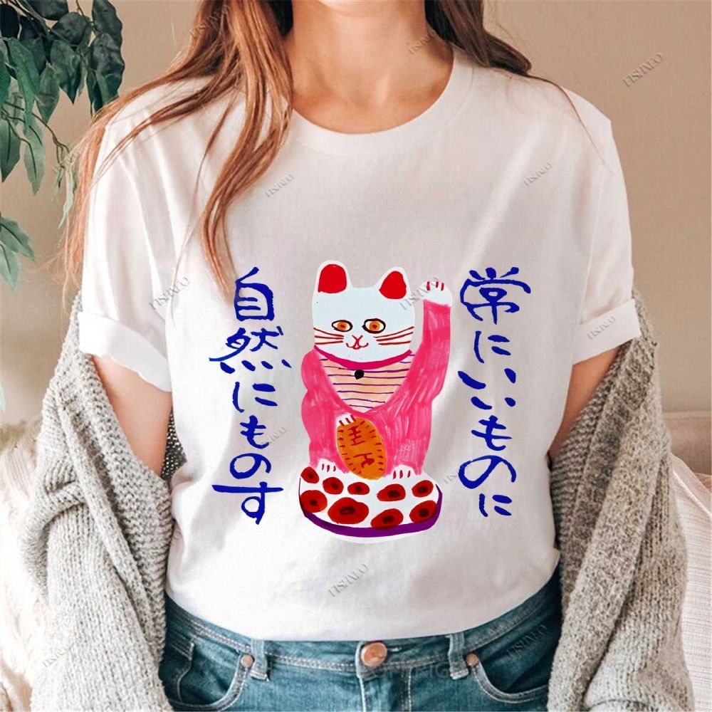 Japanese Cat Cotton Casual T-Shirt
