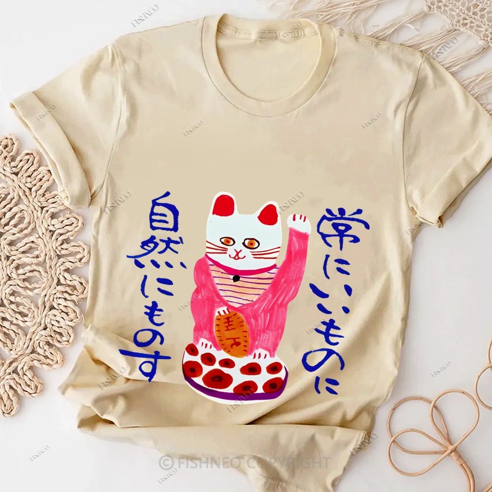 Japanese Cat Cotton Casual T-Shirt