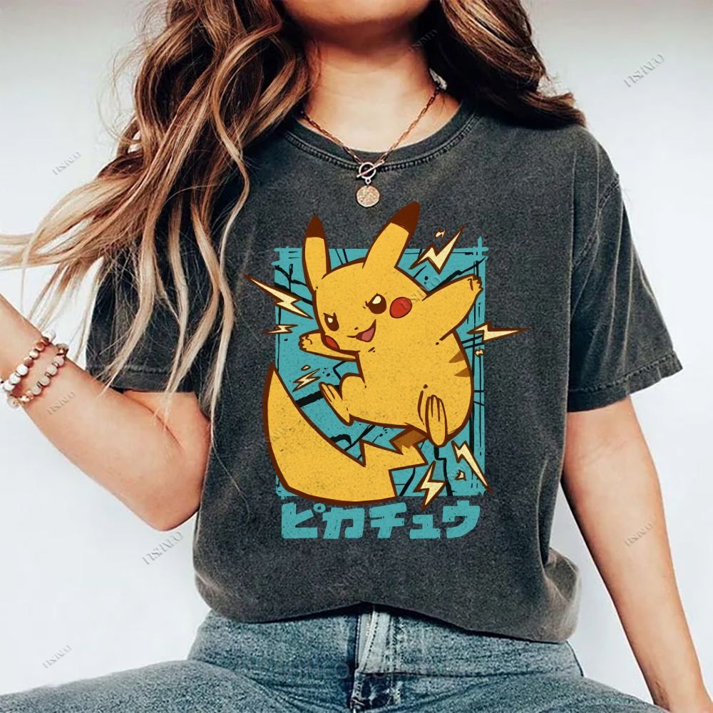 Unisex Pikachu Printed Washed Tee