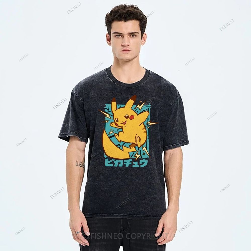 Unisex Pikachu Printed Washed Tee