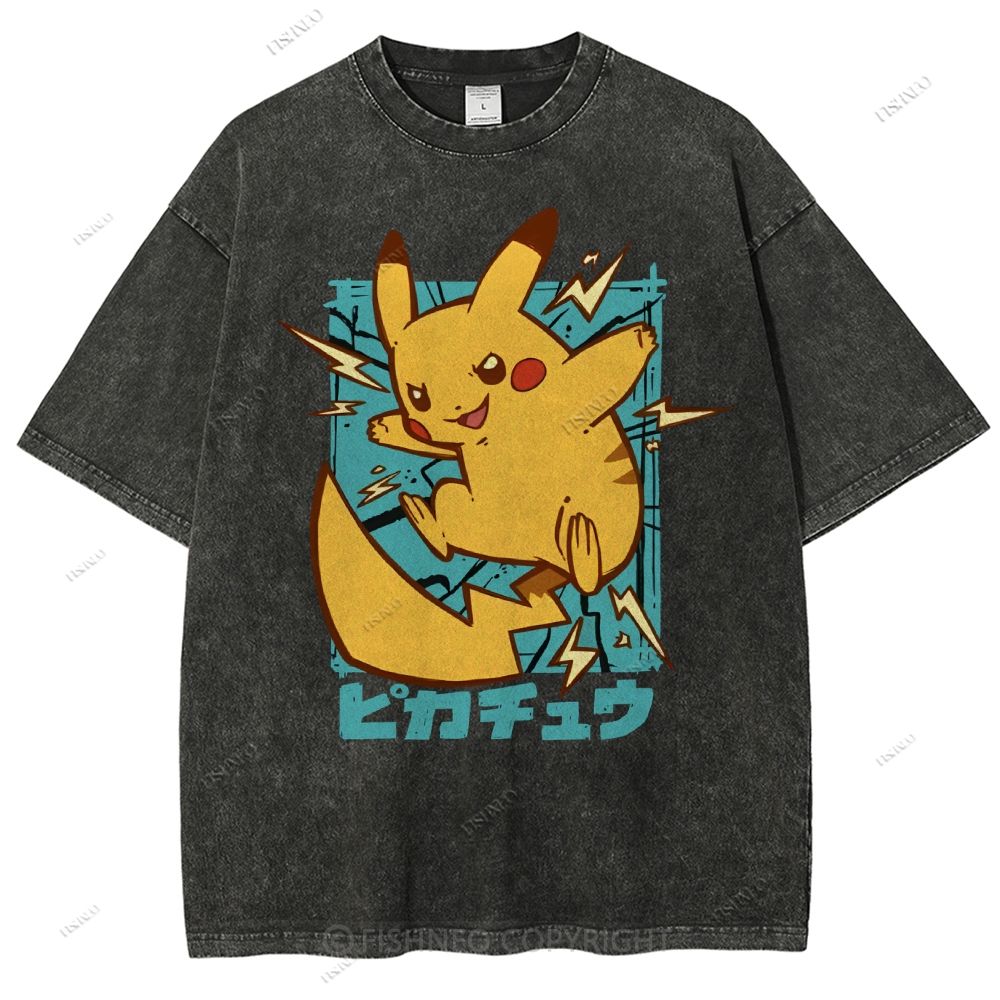 Unisex Pikachu Printed Washed Tee