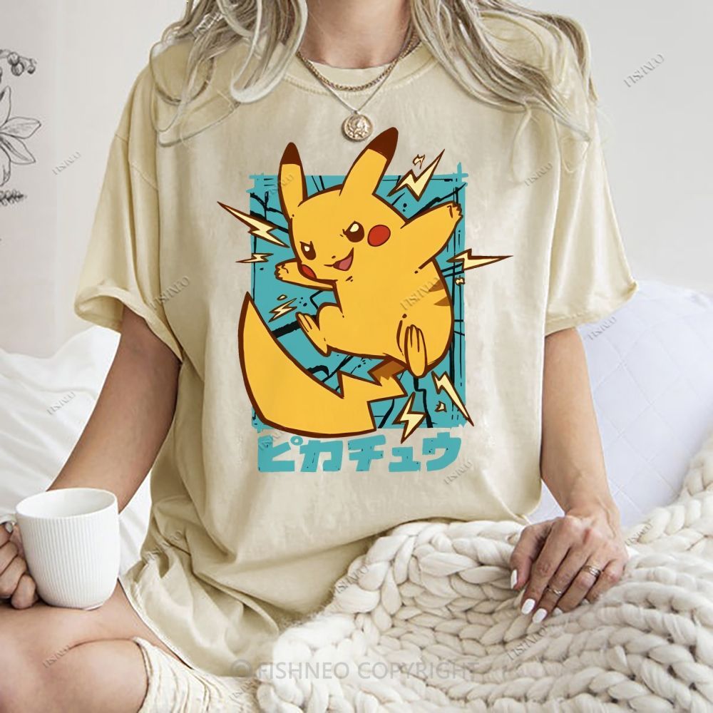 Unisex Pikachu Printed Washed Tee