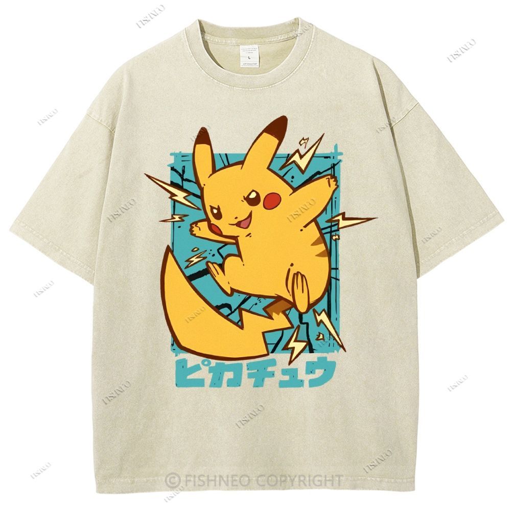 Unisex Pikachu Printed Washed Tee