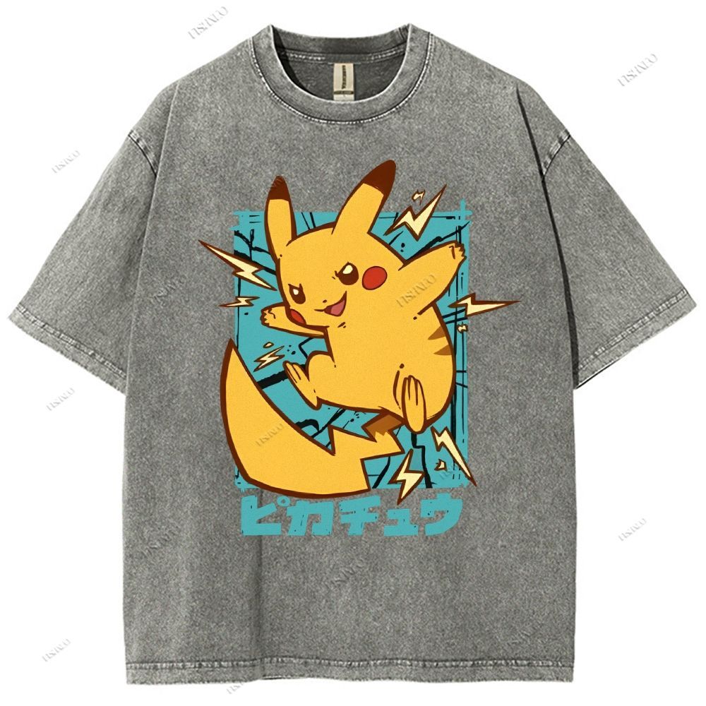 Unisex Pikachu Printed Washed Tee