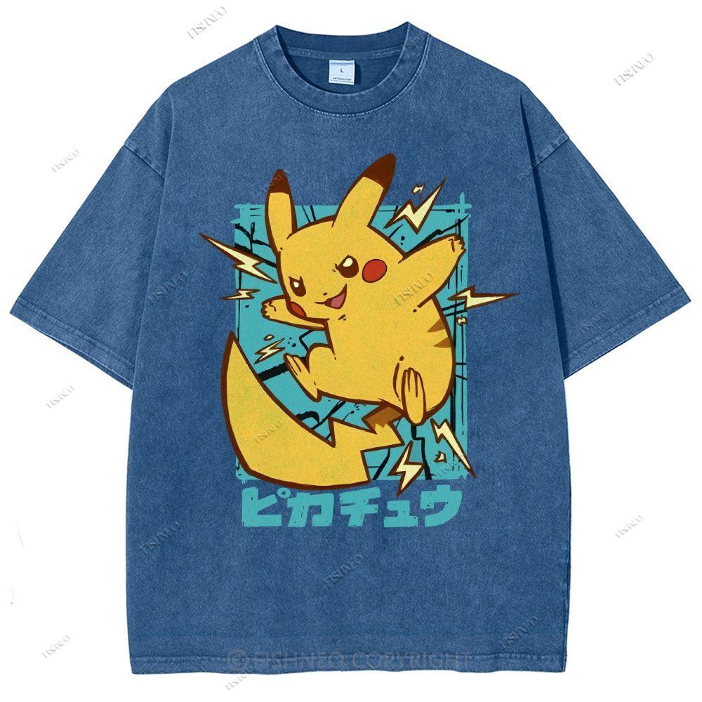 Unisex Pikachu Printed Washed Tee