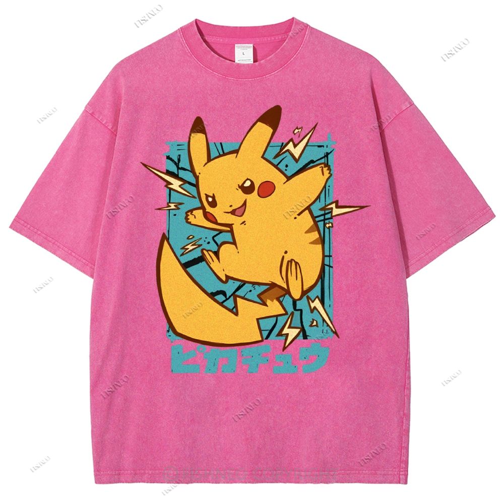 Unisex Pikachu Printed Washed Tee