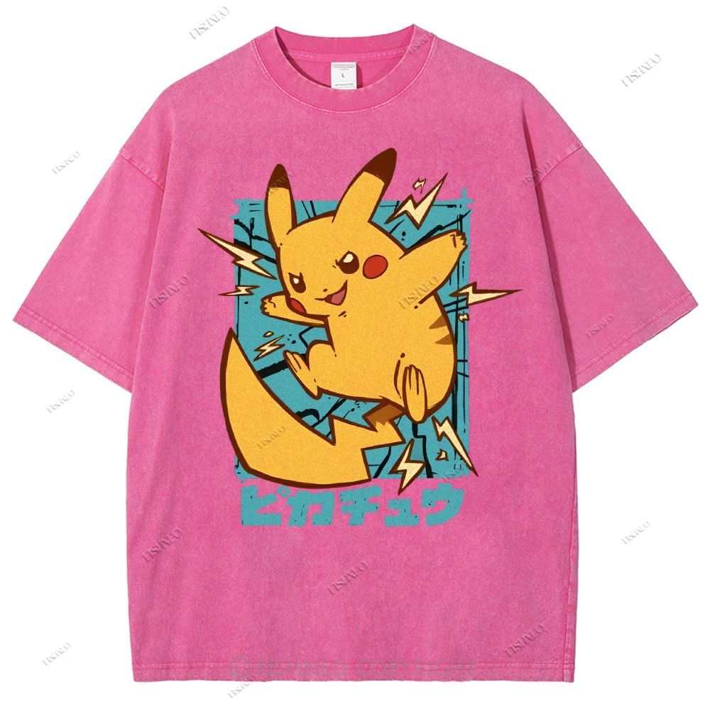 Unisex Pikachu Printed Washed Tee