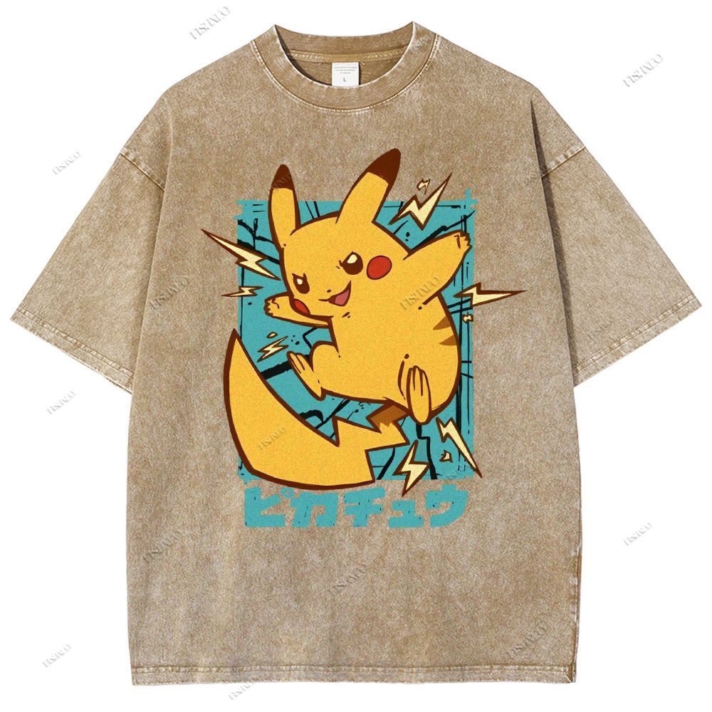 Unisex Pikachu Printed Washed Tee