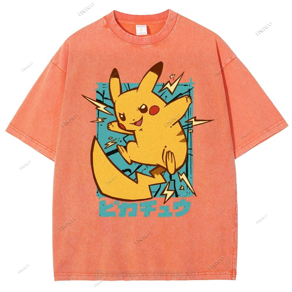 Unisex Pikachu Printed Washed Tee