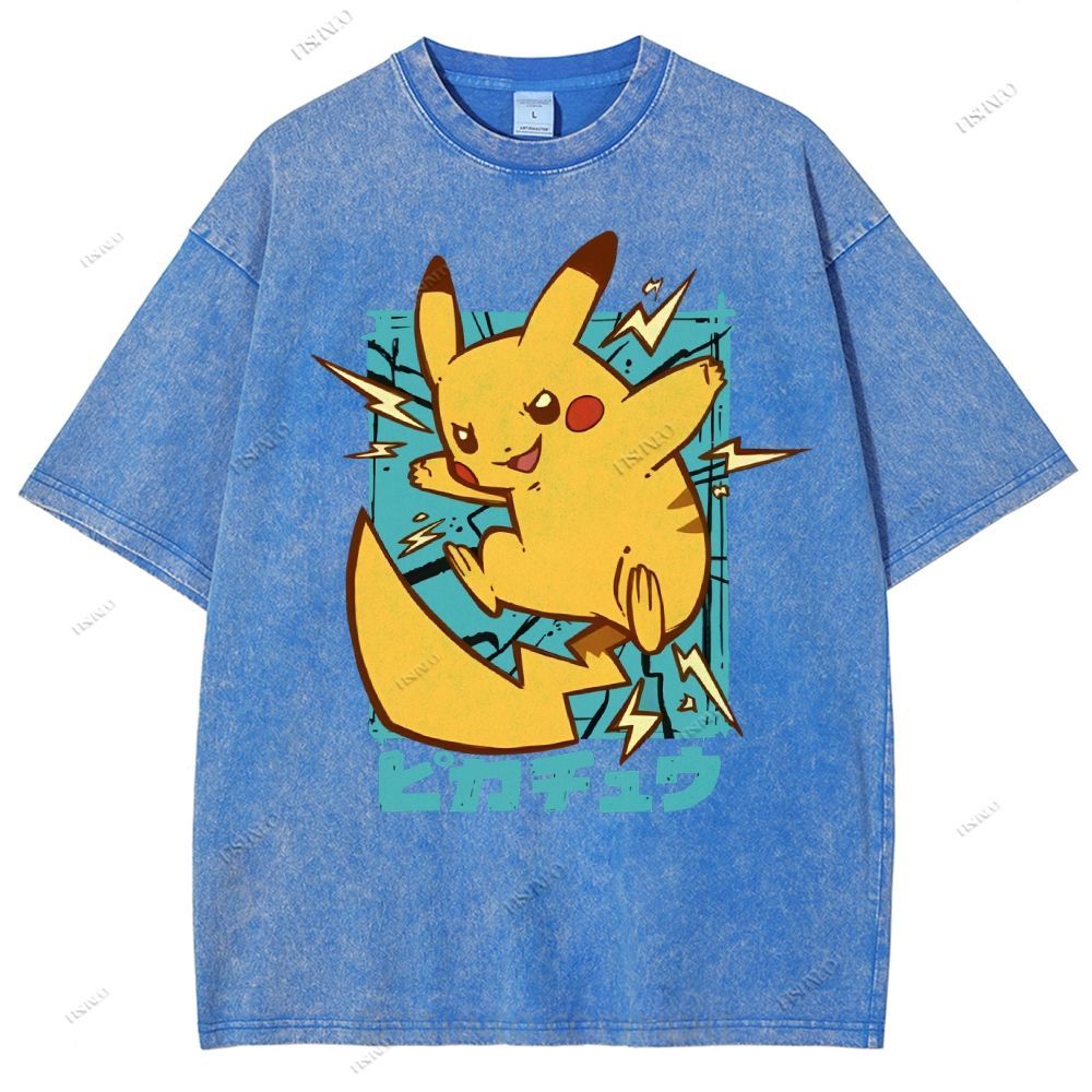 Unisex Pikachu Printed Washed Tee