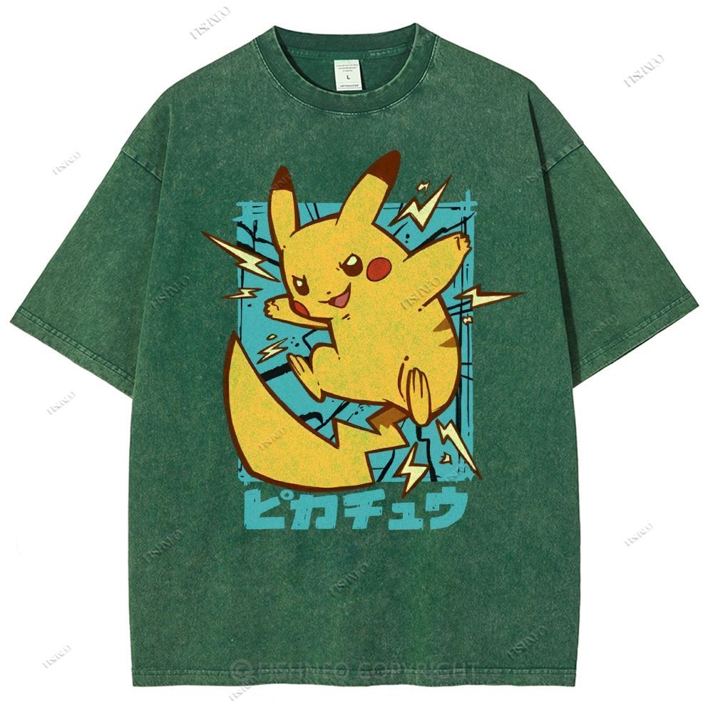 Unisex Pikachu Printed Washed Tee