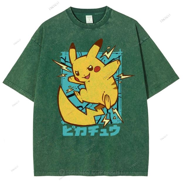 Unisex Pikachu Printed Washed Tee