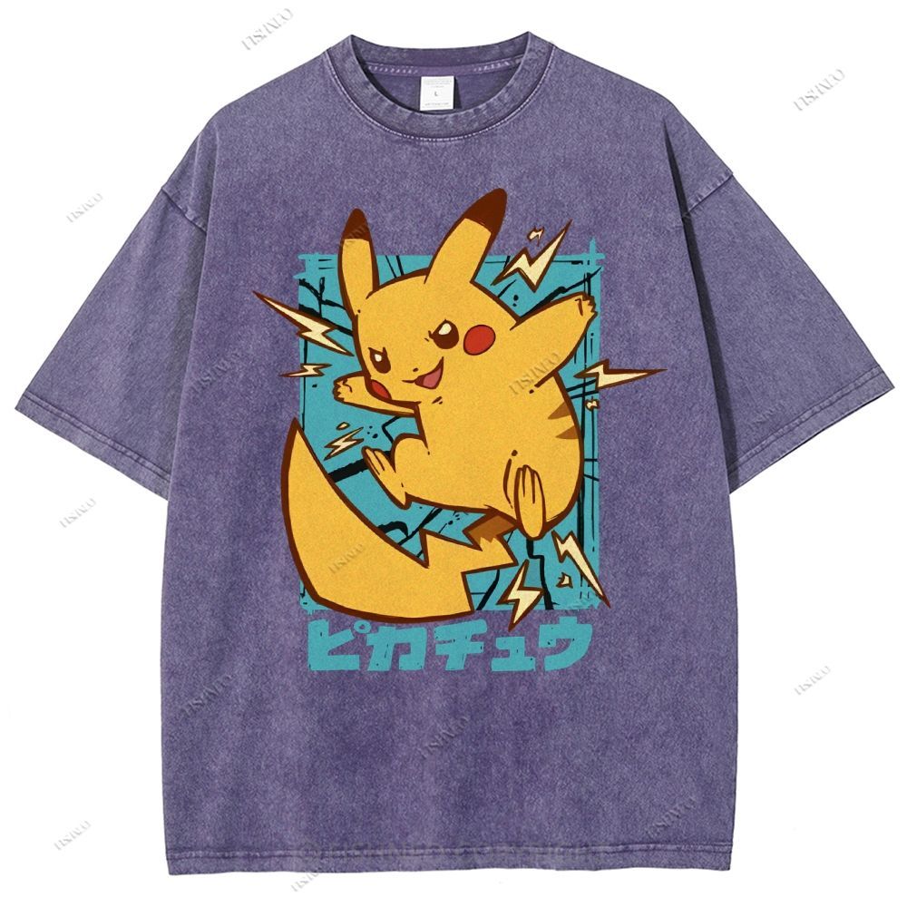 Unisex Pikachu Printed Washed Tee