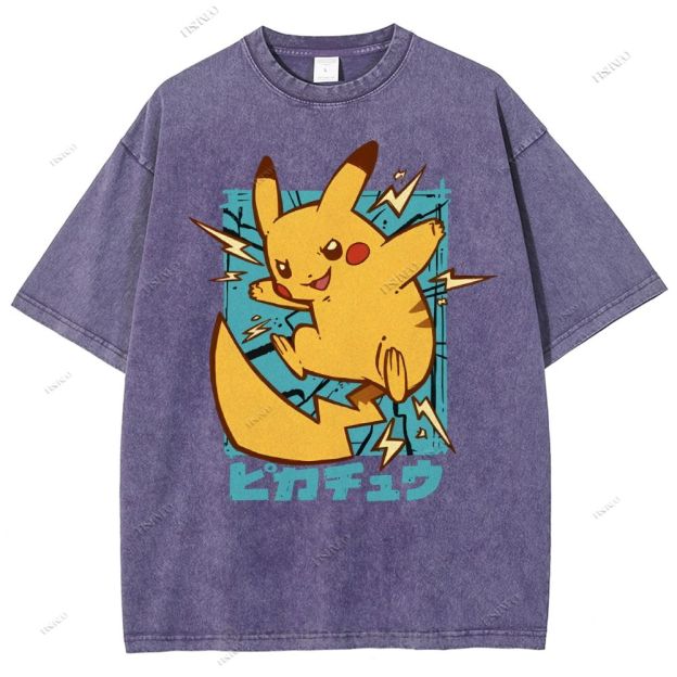 Unisex Pikachu Printed Washed Tee