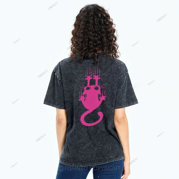 Unisex Japanese Cat Printed Design Back Washed Tee