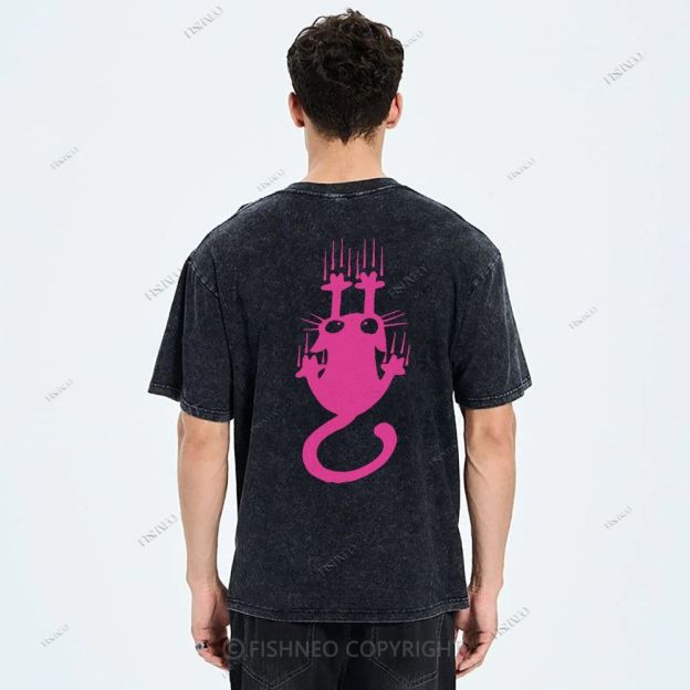 Unisex Japanese Cat Printed Design Back Washed Tee
